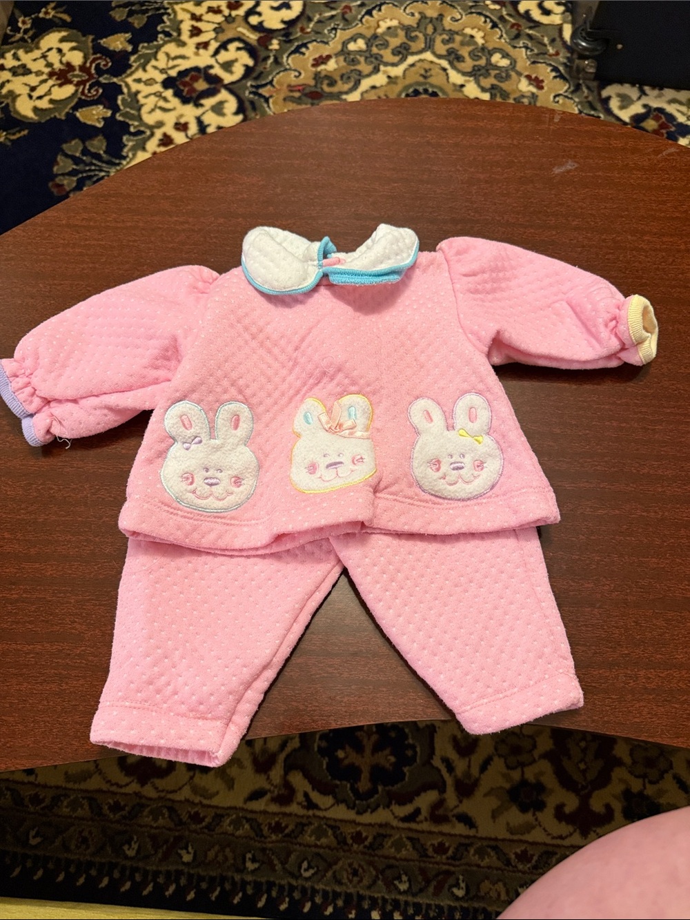 Vintage Celebrity Kids Pink Baby Bunny Quilted Two-Piece Outfit